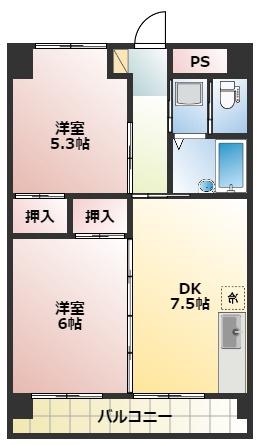 Vタウン(2DK/4階)の間取り写真
