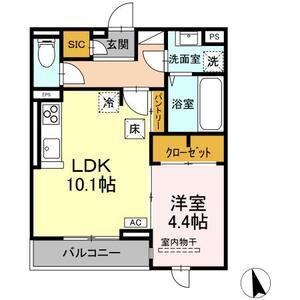 D-ROOM六十人町A(1LDK/1階)の間取り写真