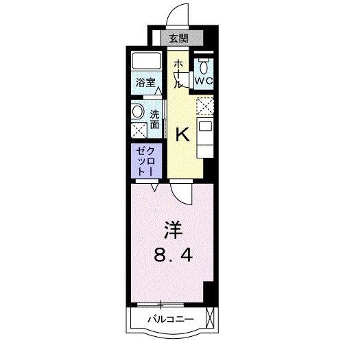 クレアール 京町(1K/8階)の間取り写真