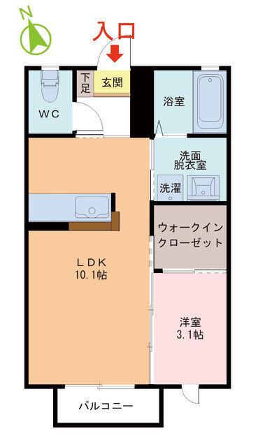 VALIER A棟(1LDK/2階)の間取り写真