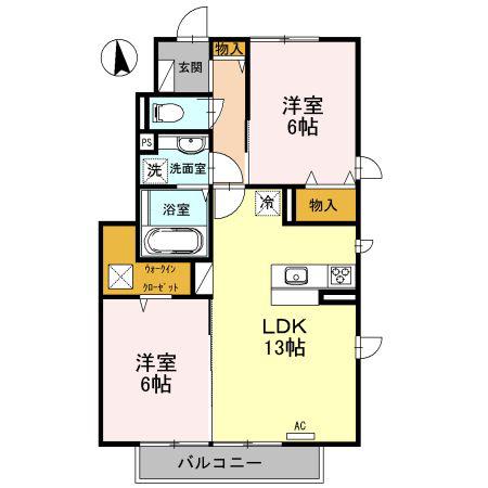サニーサイド聖蹟 IIII-(2LDK/1階)の間取り写真