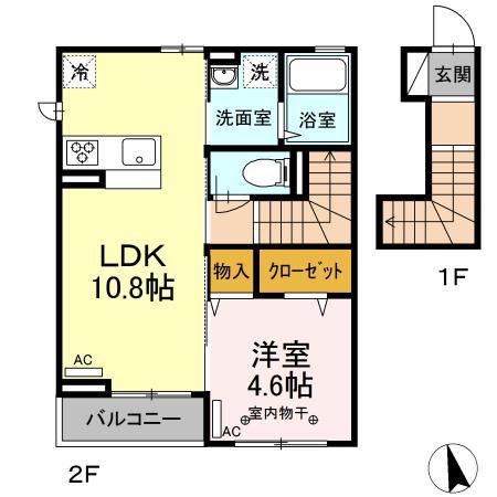 ハレカノアー下石原2丁目-(1LDK/2階)の間取り写真