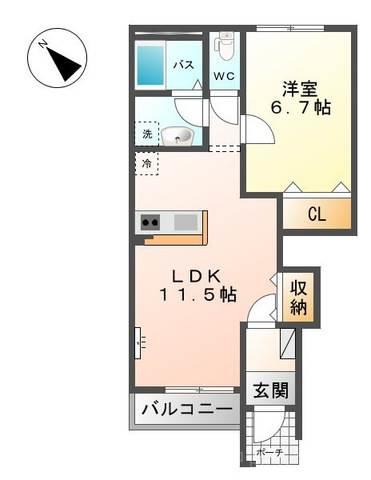 ヒュッゲ(1LDK/1階)の間取り写真