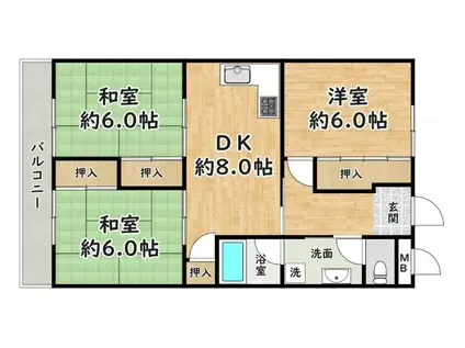サンライフ深森(3LDK/1階)の間取り写真