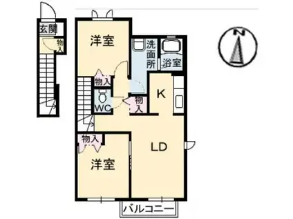 メゾンド フルール B棟(2LDK/2階)の間取り写真