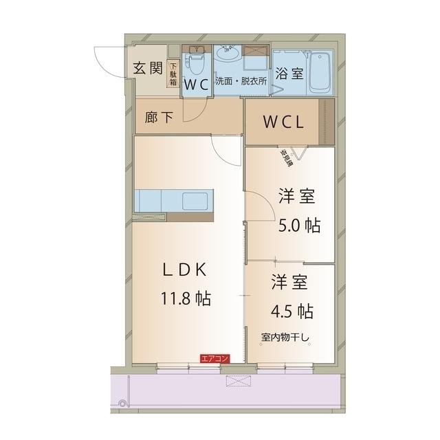 IVY イースト 新池(2LDK/1階)の間取り写真