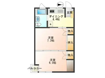 あこやコーポラスB棟(2DK/1階)の間取り写真