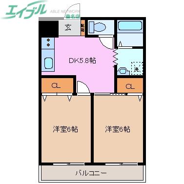 67クラブ(2DK/2階)の間取り写真