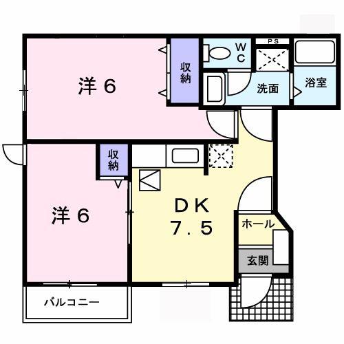 VILLA DINO(2DK/1階)の間取り写真