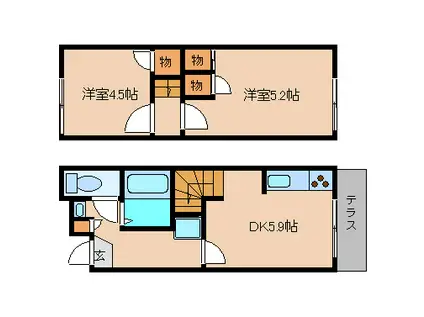 レオパレス21 備前香芝(2DK/1階)の間取り写真