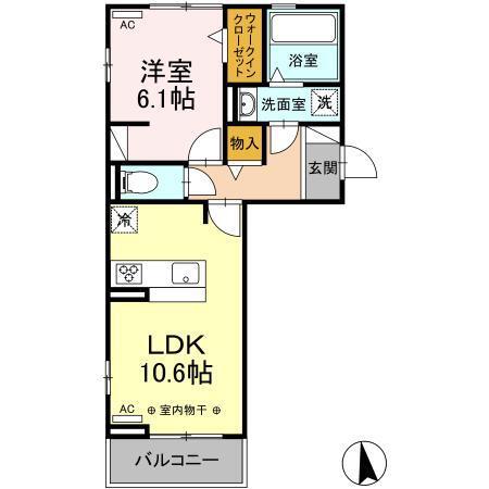 シャルマン・ペッシェII(1LDK/2階)の間取り写真
