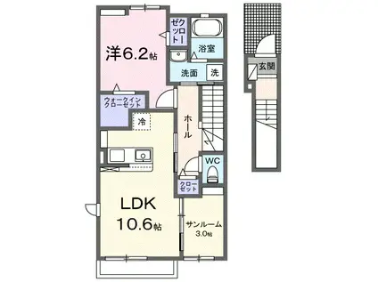 サザンウィンド26 II(1LDK/2階)の間取り写真