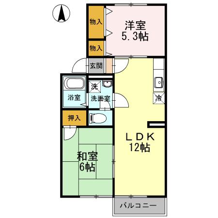 オレンジハウスA(2LDK/2階)の間取り写真