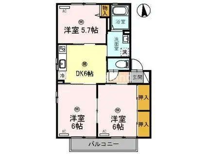 ディアス八重 A棟(3DK/2階)の間取り写真