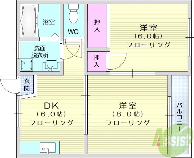 ウィンディ上飯田(2DK/1階)の間取り写真