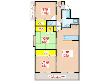 レジデンス田上(3LDK/3階)の間取り写真