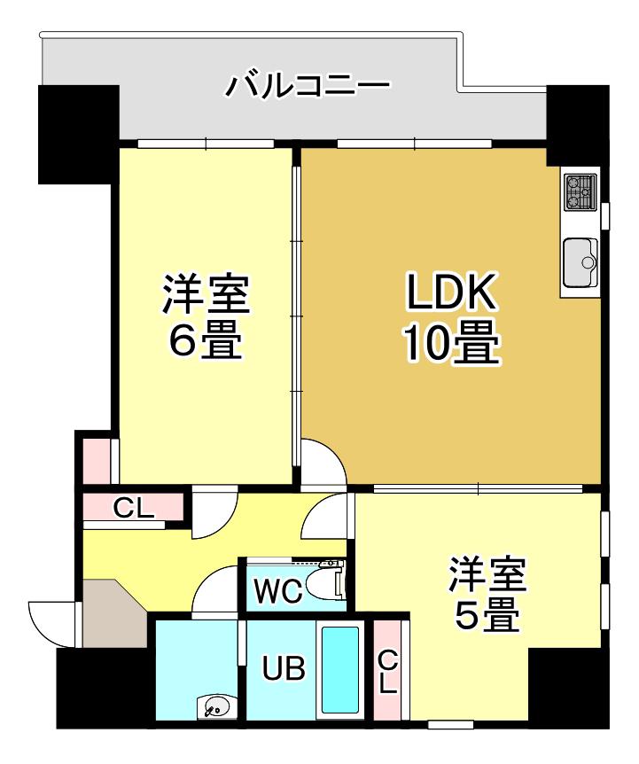 ディオヒルズ二日町(2LDK/5階)の間取り写真