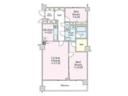 グラマシー恵比寿(2LDK/1階)の間取り写真