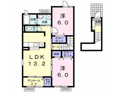 セレストII(2LDK/2階)の間取り写真