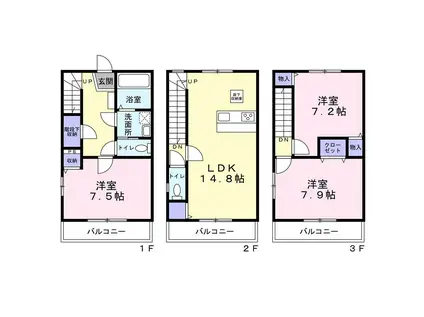 JR常磐線 亀有駅 徒歩10分 3階建 築14年(3LDK/1階)の間取り写真