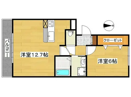 SALA城ノ内(1LDK/3階)の間取り写真