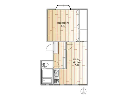 伊藤町1号棟(1DK/2階)の間取り写真