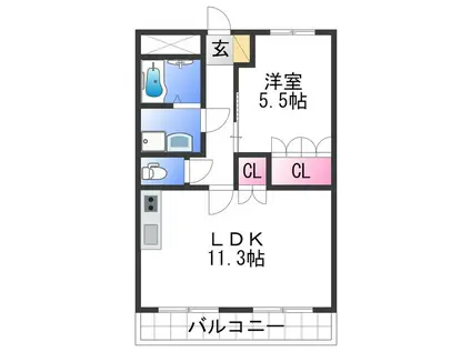 ノース・タツノI(1LDK/2階)の間取り写真