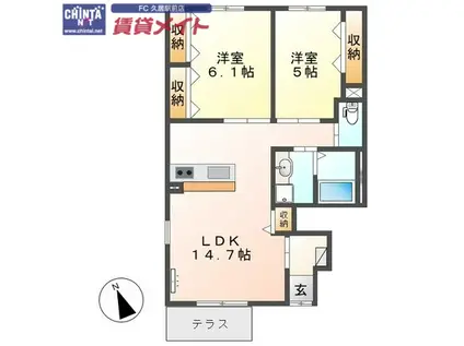 VILLA A棟(2LDK/1階)の間取り写真