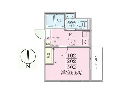 ピアK白楽B棟(1K/3階)の間取り写真