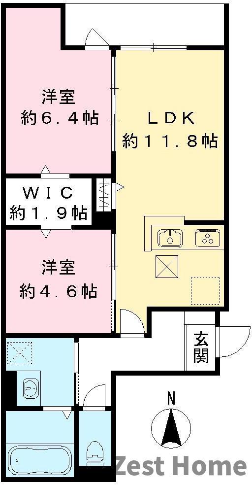 RIKO塚口(2LDK/1階)の間取り写真