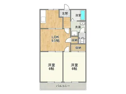 バームハイツ(2LDK/3階)の間取り写真