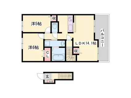 エスペランサ中仁野III(2LDK/2階)の間取り写真