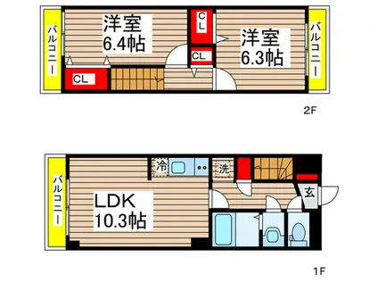 サンライズ幕張(2LDK/3階)の間取り写真