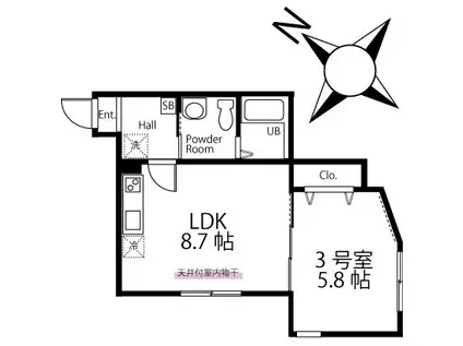 ハーミットクラブハウス桜木町ジン(1LDK/2階)の間取り写真