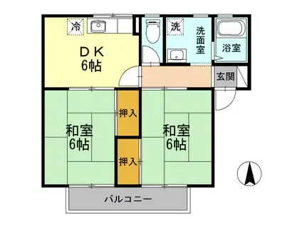 コーポかねともB棟(2DK/1階)の間取り写真