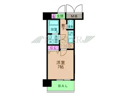 エス・キュート上本町イースト(1K/14階)の間取り写真