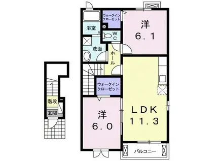 フーガ津屋崎I(2LDK/2階)の間取り写真