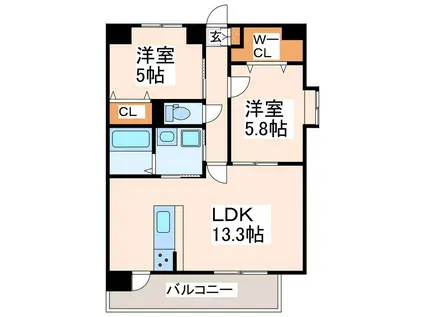 エレイネ須屋(2LDK/6階)の間取り写真