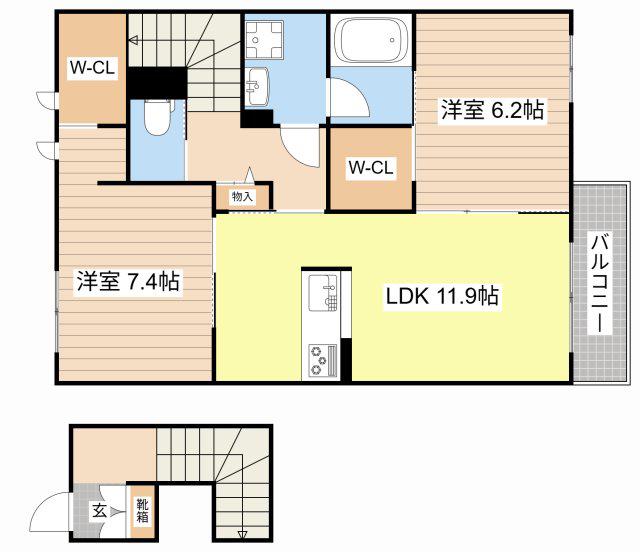 イースト ベイ(2LDK/2階)の間取り写真