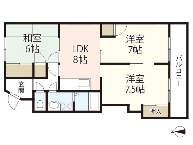 的場レジデンス(3DK/2階)の間取り写真