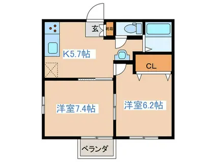 セレーユ宮城野(2K/2階)の間取り写真