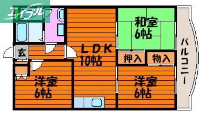 ビーキーパーズ中II号館(3LDK/2階)の間取り写真