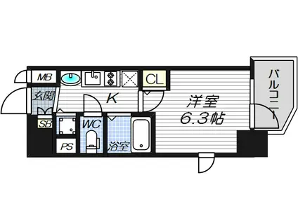 エスライズ・梅田東(1K/7階)の間取り写真