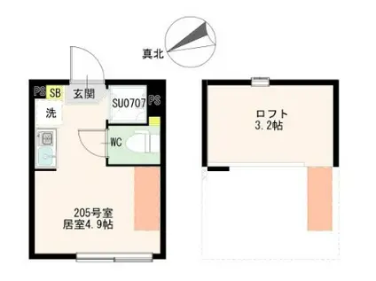 ブルーレースアゲート(ワンルーム/2階)の間取り写真