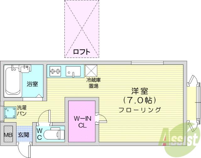 ホワイトヴィレッチ国見(ワンルーム/2階)の間取り写真