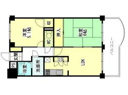 朝日プラザメルクマール眉山東(2LDK/7階)の間取り写真