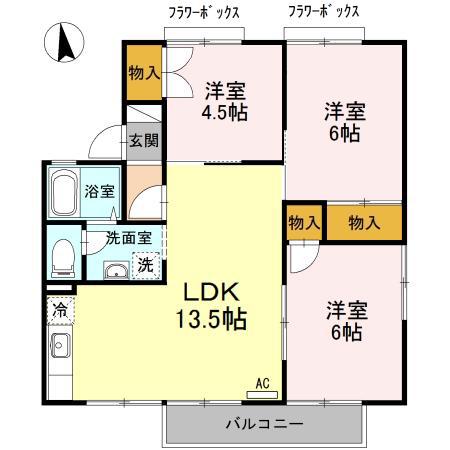 シャルム由比ヶ浜 D棟(3LDK/2階)の間取り写真