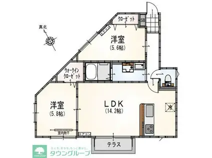 サンライズ登戸I(2LDK/1階)の間取り写真