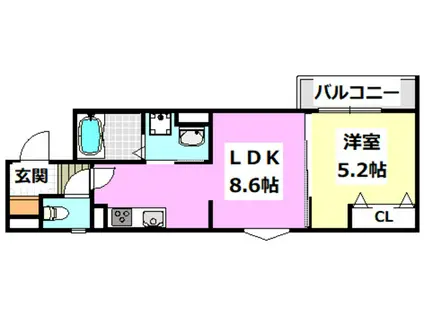 クリエオーレ一津屋II(1LDK/1階)の間取り写真