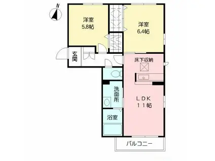 ディアコート・ヴィラ(2LDK/1階)の間取り写真